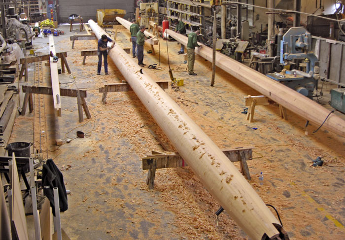 Masts and spars in workshop